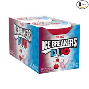 ICE BREAKERS DUO Cherry Flavored Fruit and Cool, Sugar Free Mints Tins, 1.3 oz (8 Count)
